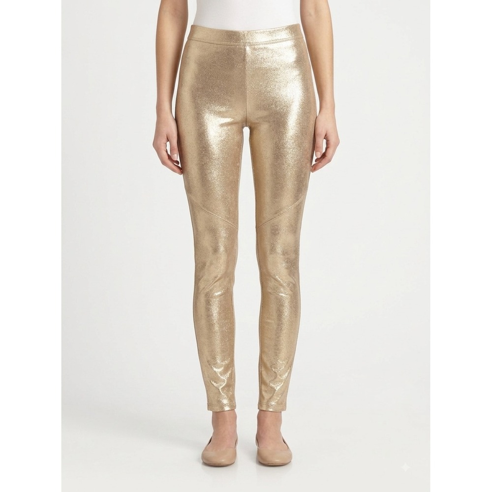 Free People Metallic Pants Womens 24 Gold Stretch Mid Rise Elastic Waist M-022